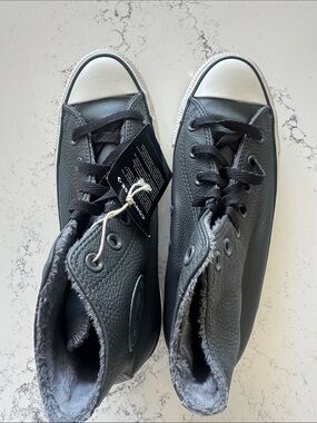 Converse Gray Leather High-Top Sneakers with White Soles